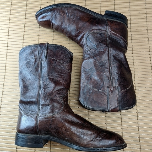 JUSTIN BOOTS DEERLITE BROWN MARBLED LEATHER R TOE ROPER COWBOY BOOTS #3162 MEN\'S main image 6